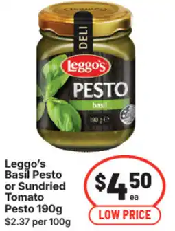 IGA Leggo's basil pesto or sundried tomato pesto offer