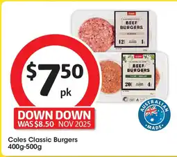 Coles Coles Classic Burgers offer