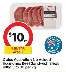Coles Coles australian no added hormones beef sandwich steak offer