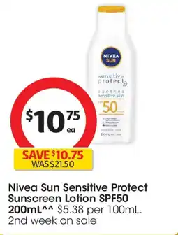 Coles Nivea Sun Sensitive Protect Sunscreen Lotion SPF50 offer