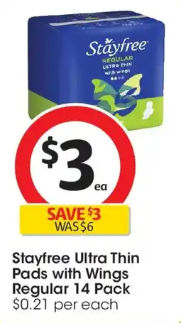 Coles Stayfree ultra thin pads with wings regular offer