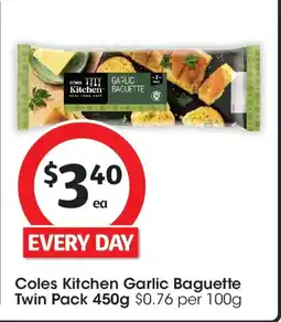 Coles Coles kitchen garlic baguette twin pack offer