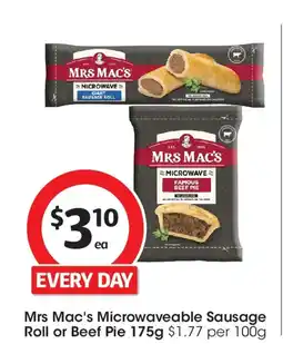 Coles Mrs mac's microwaveable sausage roll or beef pie offer