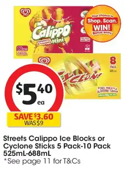 Coles Streets calippo ice blocks or cyclone sticks offer