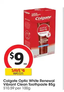 Coles Colgate optic white renewal vibrant clean toothpaste offer