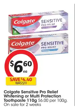 Coles Colgate sensitive pro relief whitening or multi protection toothpaste offer