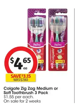 Coles Colgate zig zag medium or soft toothbrush offer