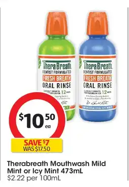Coles Therabreath mouthwash mild mint or icy mint offer