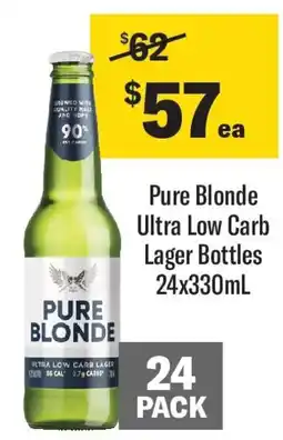 Coles Pure Blonde Ultra Low Carb Lager Bottles offer