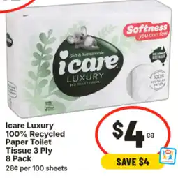 IGA Icare luxury 100% recycled paper toilet tissue 3 ply offer