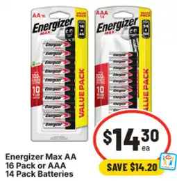 IGA Energizer max aa 16 pack or aaa batteries offer