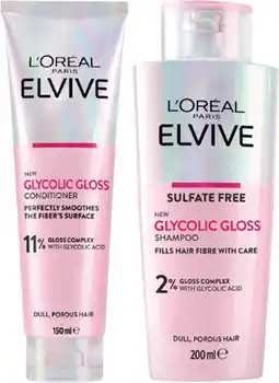 Coles L'Oréal Elvive Glycolic Gloss Shampoo 200mL or Conditioner 150mL offer