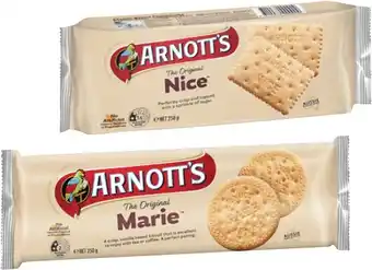 Coles Arnott's Marie or Nice Biscuits 250g offer