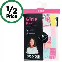 Woolworths Bonds girls’ bikini brief assorted offer