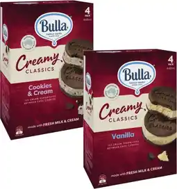 Coles Bulla Creamy Classics Ice Cream Sandwiches 448mL offer