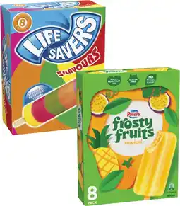 Coles Peters Frosty Fruits Sticks 6 Pack-8 Pack 420mL-600mL or Lifesavers Icy Poles 8 Pack 530mL offer