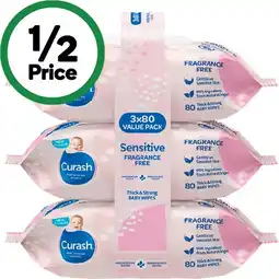 Woolworths Curash Fragrance Free Baby Wipes x 3 offer