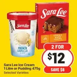 IGA Sara lee ice cream or pudding offer