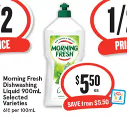 IGA Morning Fresh Dishwashing Liquid Selected Varieties 61¢ per 100mL offer