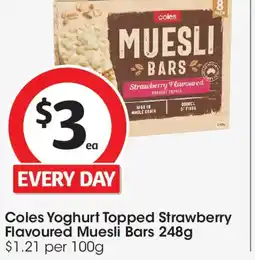 Coles Coles yoghurt topped strawberry flavoured muesli bars offer