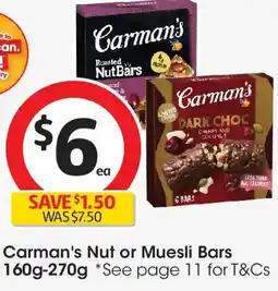 Coles Carman's nut or muesli bars offer