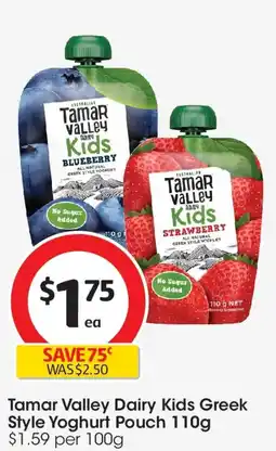 Coles Tamar valley dairy kids greek style yoghurt pouch offer
