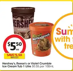 Coles Hershey's, reese's or violet crumble ice cream tub offer