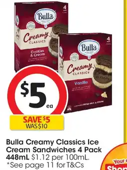 Coles Bulla creamy classics ice cream sandwiches offer