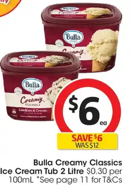 Coles Bulla creamy classics ice cream tub offer