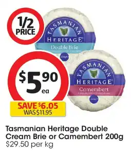 Coles Tasmanian heritage double cream brie or camembert offer