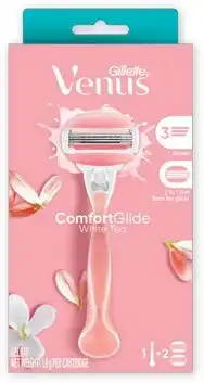 Discount Drug Stores Gillette Venus Comfortglide White Tea Razor Handle + 2 Blade Refills offer