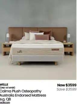 Myer Welle calma plush osteopathy australia endorsed mattress offer