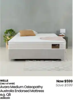Myer Welle avara medium osteopathy australia endorsed mattress offer
