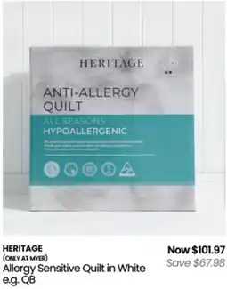 Myer Heritage allergy sensitive quilt in white offer