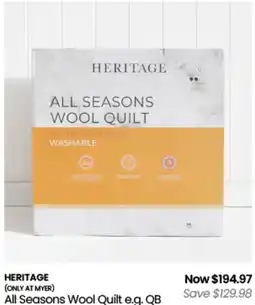 Myer Heritage all seasons wool quilt offer