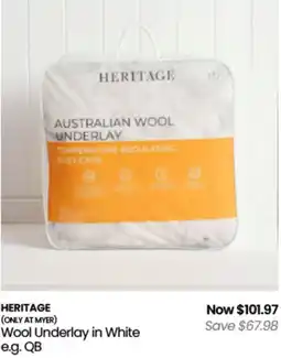 Myer Heritage wool underlay in white offer