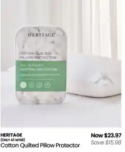Myer Heritage cotton quilted pillow protector offer