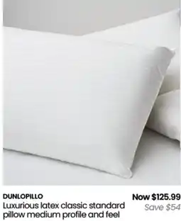 Myer Dunlopillo luxurious latex classic standard pillow medium profile and feel offer