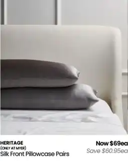 Myer Heritage silk front pillowcase pairs offer