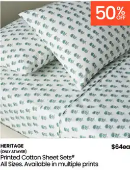 Myer Heritage printed cotton sheet sets offer
