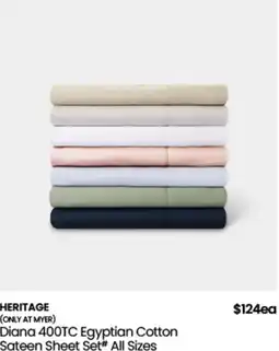Myer Heritage diana 400tc egyptian cotton sateen sheet set offer