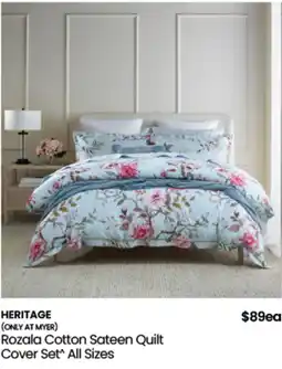 Myer Heritage rozala cotton sateen quilt cover set offer