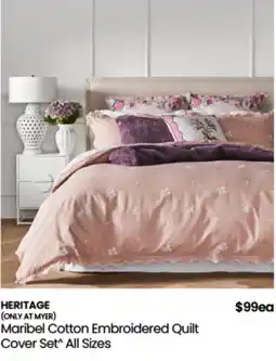 Myer Heritage maribel cotton embroidered quilt cover offer