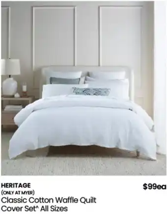 Myer HERITAGE Classic Cotton Waffle Quilt Cover Set offer