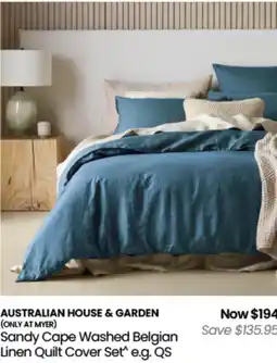 Myer Australian house & garden sandy cape washed belgian Linen Quilt Cover Set offer