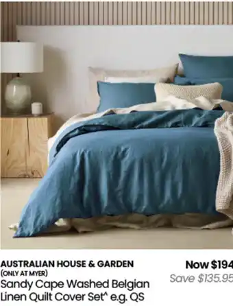 Myer Australian house & garden sandy cape washed belgian Linen Quilt Cover Set offer