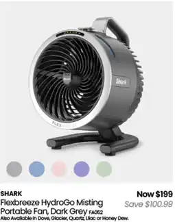 Myer Shark flexbreeze hydrogo misting portable fan, dark grey offer