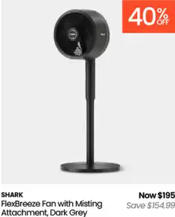 Myer Shark flexbreeze fan with misting attachment, dark grey offer