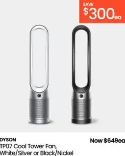 Myer Dyson tp07 cool tower fan, white/silver or black/nickel offer