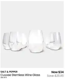 Myer Salt & pepper cuvee stemless wine glass offer